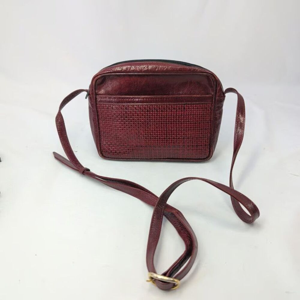 Vintage Foleys Crossbody Bag Woven Leather Made in Italy Womens Burgundy Purse